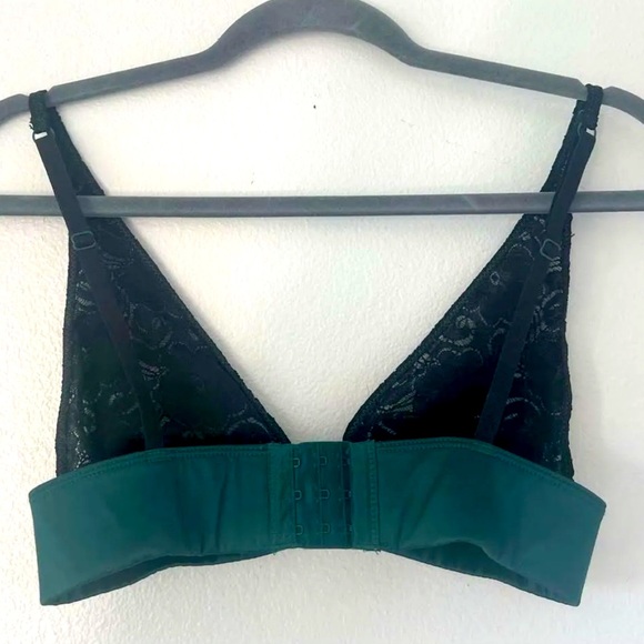 Intimately Free People V-Wire Bra Lace Satin Lace Black Green Bralette — XS - Picture 3 of 4